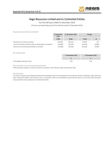 Thumbnail Regis Resources Half-year Report 2024-h1