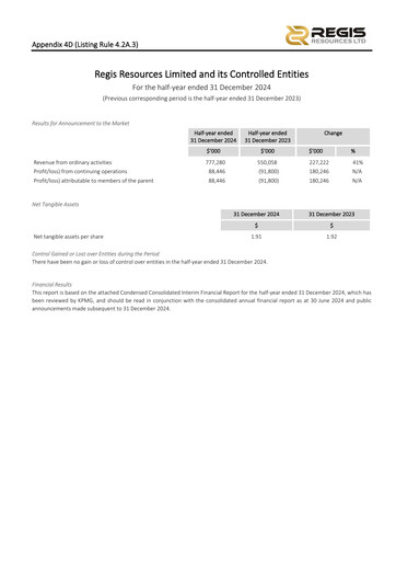 Thumbnail Regis Resources Half-year Report 2025-h1