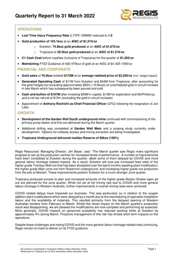 Thumbnail Regis Resources Quarterly Report 2022-q1