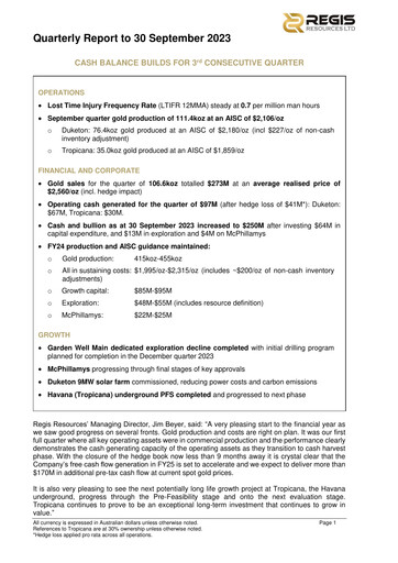 Thumbnail Regis Resources Quarterly Report 2023-q3