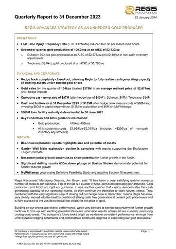 Thumbnail Regis Resources Quarterly Report 2023-q4