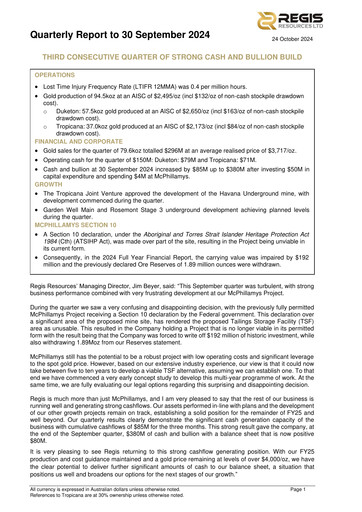 Thumbnail Regis Resources Quarterly Report 2024-q3