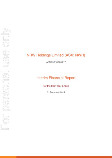 Vorschaubild NRW Holdings Limited Finanzbericht 2016-h1