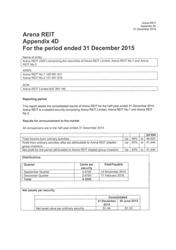 Thumbnail Arena REIT Financial Report 2016-h1