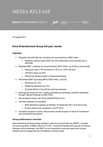 Thumbnail The Star Entertainment Group Financial Report 2011