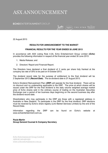 Thumbnail The Star Entertainment Group Financial Report 2013