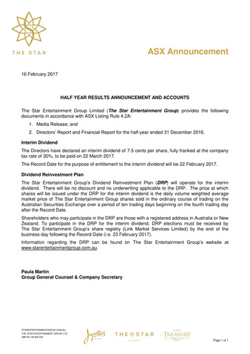 Thumbnail The Star Entertainment Group Financial Report 2017-h1