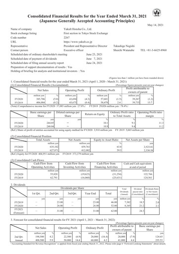 Thumbnail Yakult Financial Statement fy2020