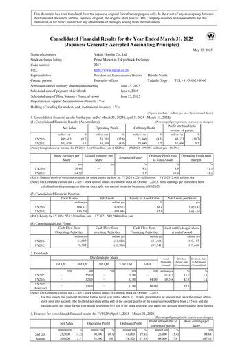 Thumbnail Yakult Financial Statement fy2024