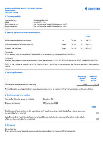 Thumbnail SiteMinder Financial Report 2023-h1