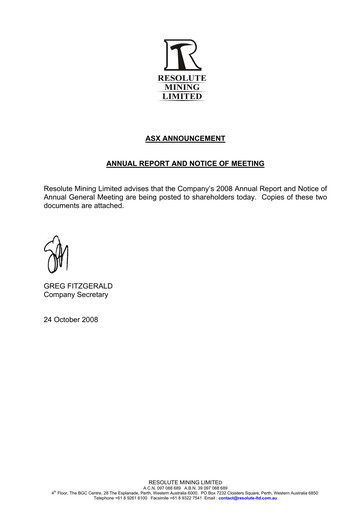 Thumbnail Resolute Mining Annual Report 2008