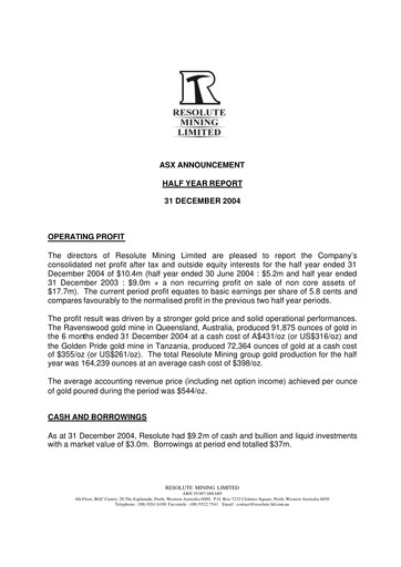 Thumbnail Resolute Mining Half-year Report 2004-h2