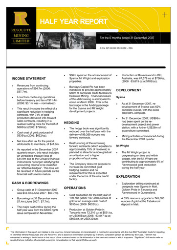 Thumbnail Resolute Mining Half-year Report 2007-h2