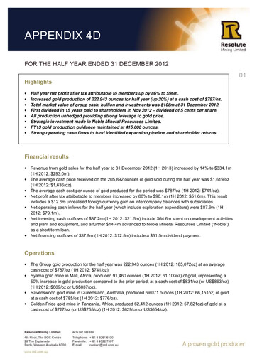 Thumbnail Resolute Mining Half-year Report 2012-h2