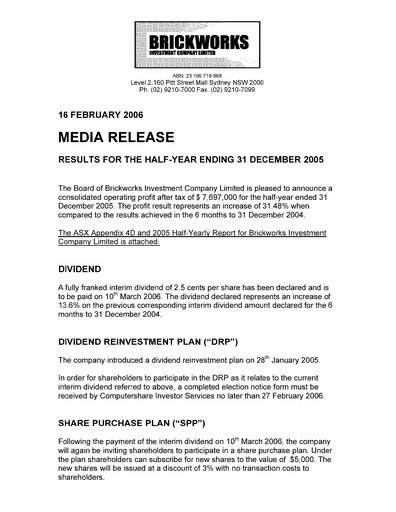 Miniature BKI Investment Company Rapport financier 2006-h1