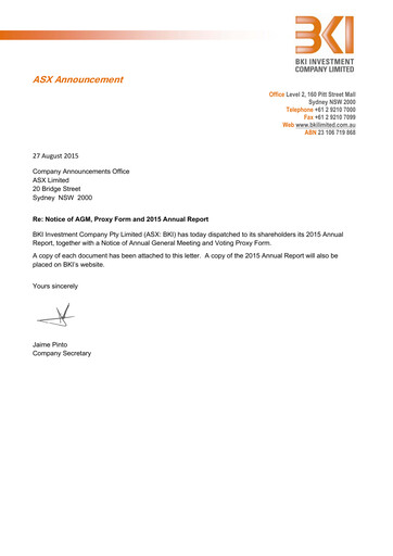 Miniature BKI Investment Company Rapport financier 2015