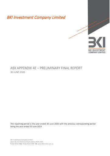 Miniature BKI Investment Company Rapport financier 2020