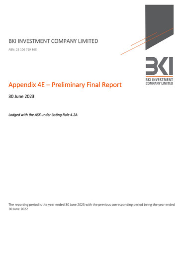 Miniature BKI Investment Company Rapport financier 2023