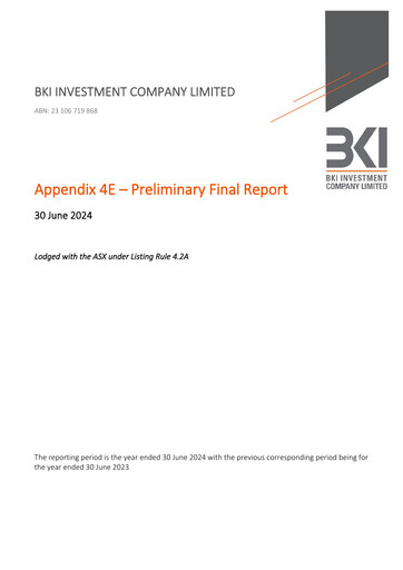 Miniature BKI Investment Company Rapport financier 2024