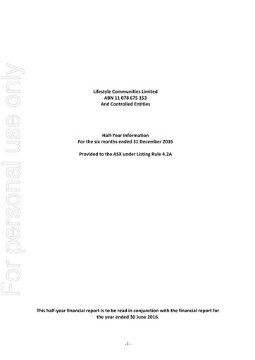 Thumbnail Lifestyle Communities Limited Half-year Report 2017-h1