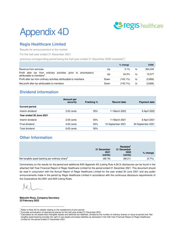 Miniature Regis Healthcare Rapport financier 2022-h1