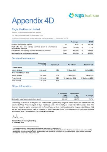Miniature Regis Healthcare Rapport financier 2023-h1