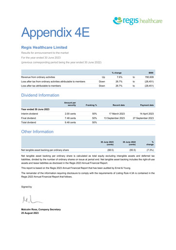 Vorschaubild Regis Healthcare Finanzmitteilung 2023