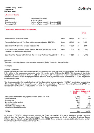 Miniature Audinate Group Rapport financier 2021-h1
