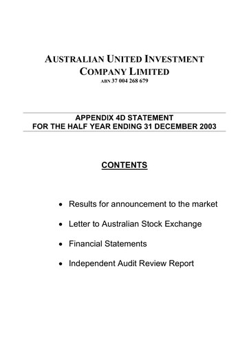 Thumbnail Australian United Investment Company Financial Report 2004-h1