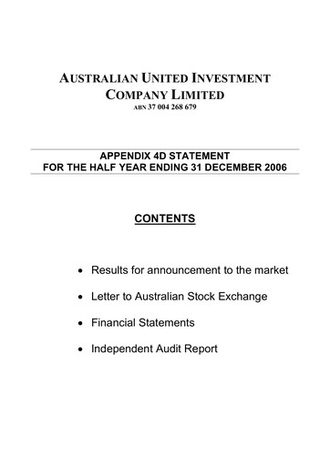 Thumbnail Australian United Investment Company Financial Report 2007-h1