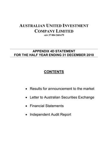 Thumbnail Australian United Investment Company Financial Report 2011-h1