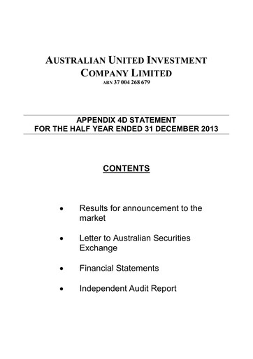 Thumbnail Australian United Investment Company Financial Report 2014-h1