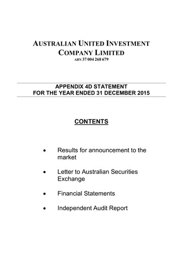 Thumbnail Australian United Investment Company Financial Report 2016-h1