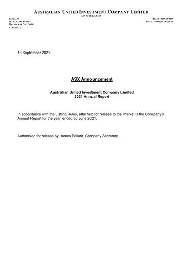 Thumbnail Australian United Investment Company Financial Report 2021