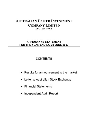 Miniature Australian United Investment Company Bilan financier 2007