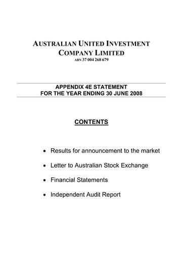 Miniature Australian United Investment Company Bilan financier 2008