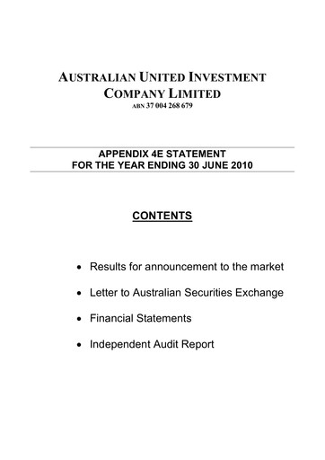 Miniature Australian United Investment Company Bilan financier 2010