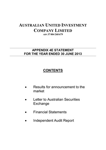 Miniature Australian United Investment Company Bilan financier 2013