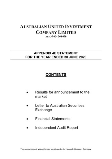 Miniature Australian United Investment Company Bilan financier 2020