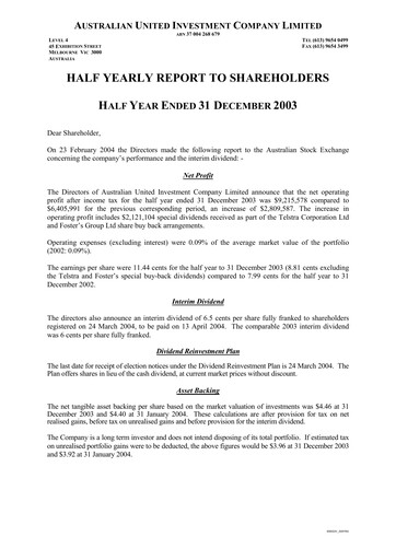 Thumbnail Australian United Investment Company Half-year Report 2003-h1