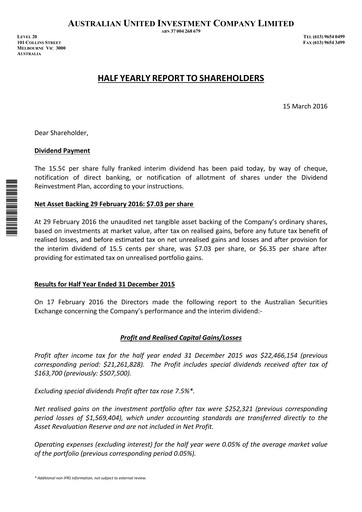 Thumbnail Australian United Investment Company Half-year Report 2015-h1