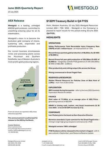 Thumbnail Westgold Resources Limited Quarterly Report 2025-q4