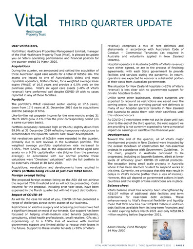 Vorschaubild Vital Healthcare Property Trust Quartalsbericht 2020-q3