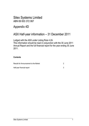 Thumbnail Silex Systems Limited Financial Report 2012-h1