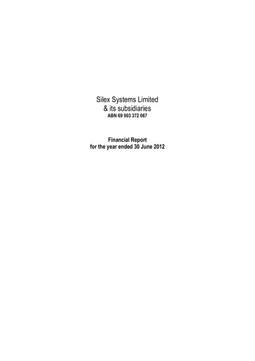 Thumbnail Silex Systems Limited Financial Report 2012