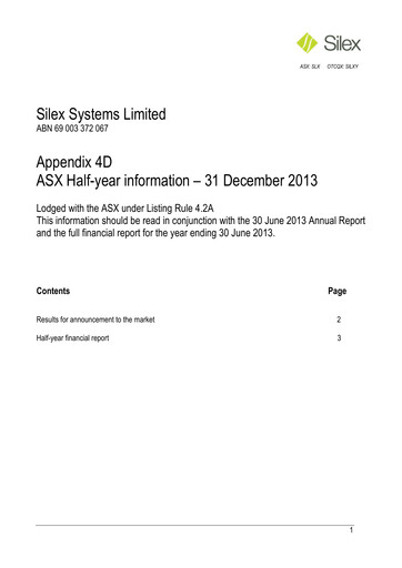 Thumbnail Silex Systems Limited Financial Report 2014-h1