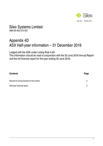 Thumbnail Silex Systems Limited Financial Report 2017-h1