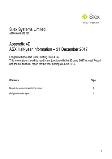 Thumbnail Silex Systems Limited Financial Report 2018-h1