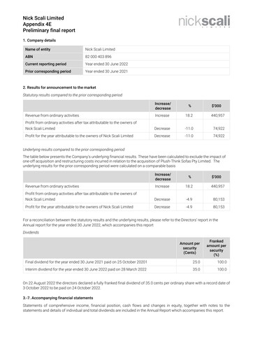 Thumbnail Nick Scali Limited Half-year Report 2022