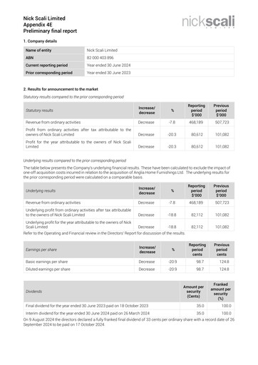 Thumbnail Nick Scali Limited Half-year Report 2024